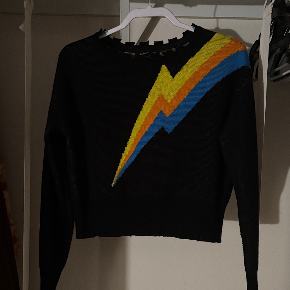 Black Sweater with Colorful Lightning Bolt